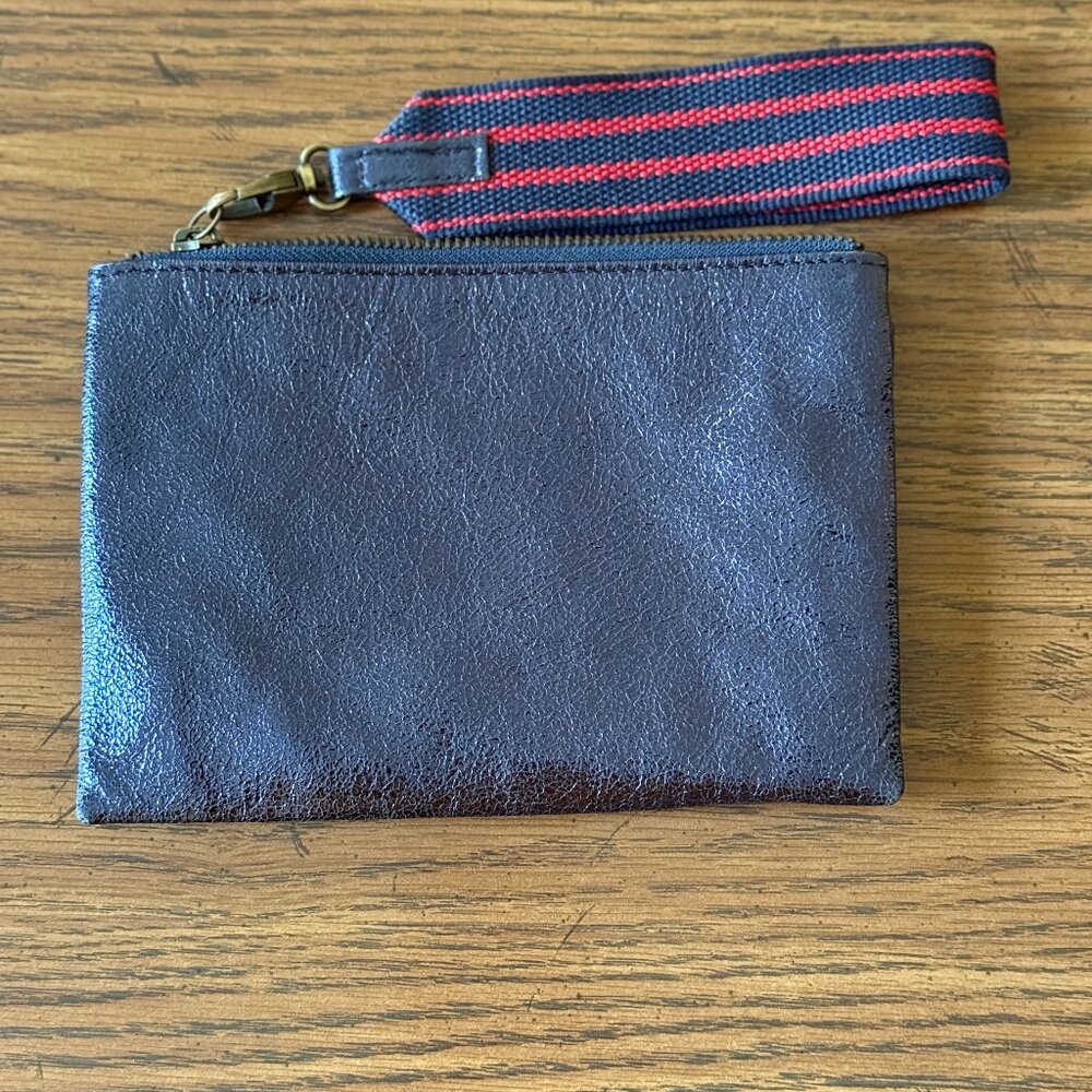 Anthropologie 100% Leather Shimmery Metallic Blue Clutch